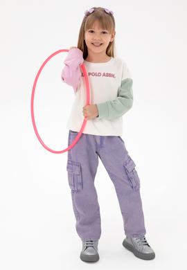 Kız Çocuk Ekru Bisiklet Yaka Şardonlu Sweatshirt - 50296369028