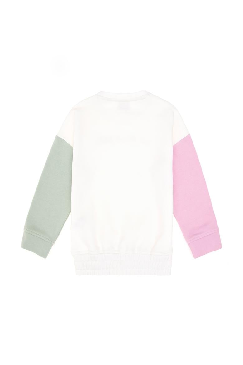 Kız Çocuk Ekru Bisiklet Yaka Şardonlu Sweatshirt - 50296369028