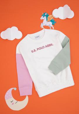 Kız Çocuk Ekru Bisiklet Yaka Şardonlu Sweatshirt - 50296369028