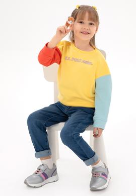 Kız Çocuk Sarı Bisiklet Yaka Şardonlu Sweatshirt - 50296369040