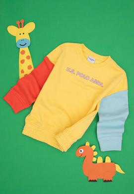 Kız Çocuk Sarı Bisiklet Yaka Şardonlu Sweatshirt - 50296369040