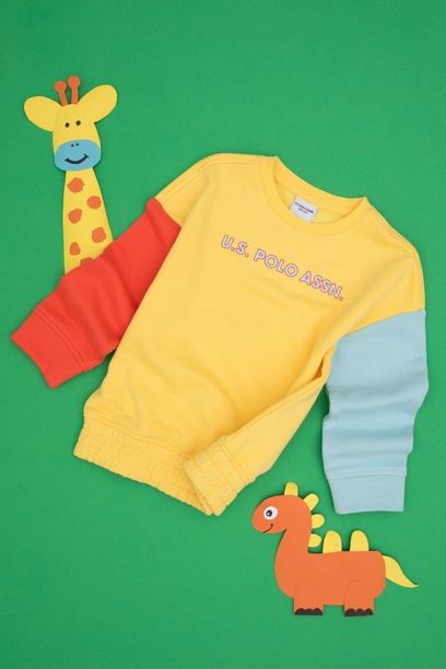 Kız Çocuk Sarı Bisiklet Yaka Şardonlu Sweatshirt