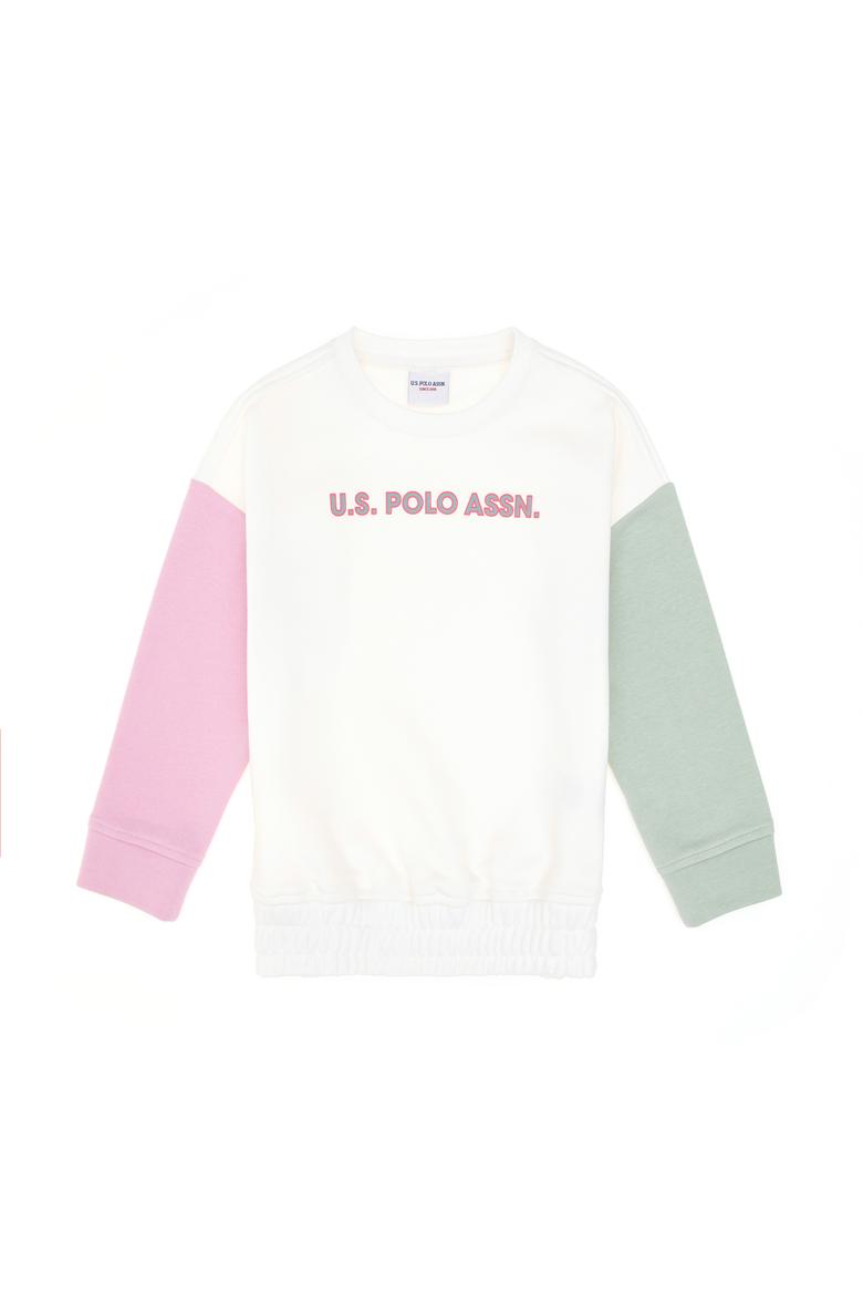 Kız Çocuk Ekru Bisiklet Yaka Şardonlu Sweatshirt - 50296369028