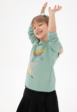 Kız Çocuk Su Yeşili Bisiklet Yaka Sweatshirt - 50298180002