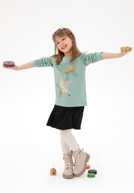 Kız Çocuk Su Yeşili Bisiklet Yaka Sweatshirt - 50298180002