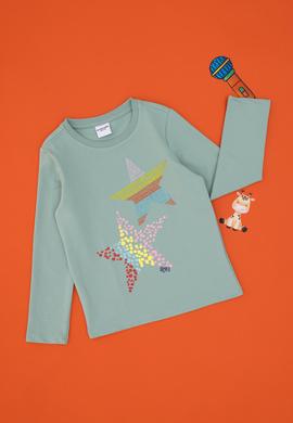 Kız Çocuk Su Yeşili Bisiklet Yaka Sweatshirt - 50298180002