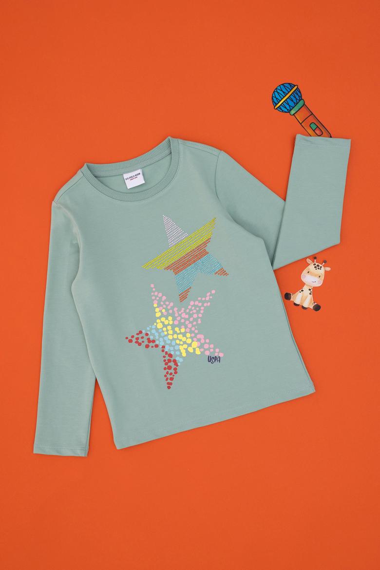 Kız Çocuk Su Yeşili Bisiklet Yaka Sweatshirt - 50298180002