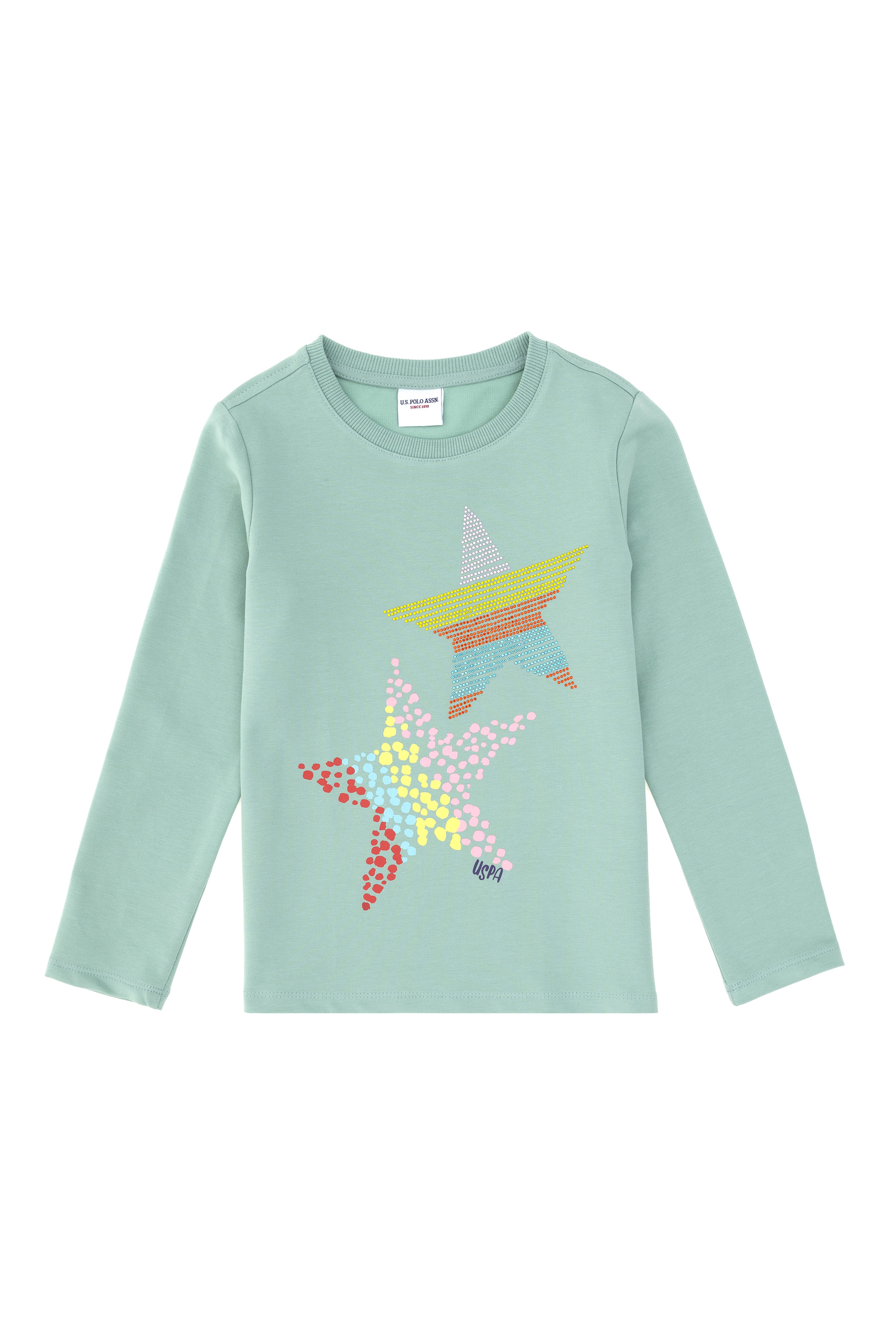 Kız Çocuk Su Yeşili Bisiklet Yaka Sweatshirt - Image 4