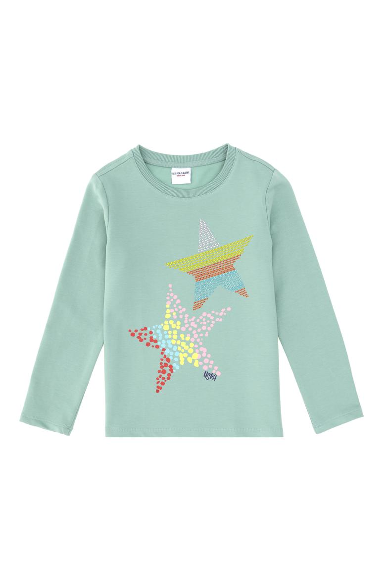 Kız Çocuk Su Yeşili Bisiklet Yaka Sweatshirt - 50298180002