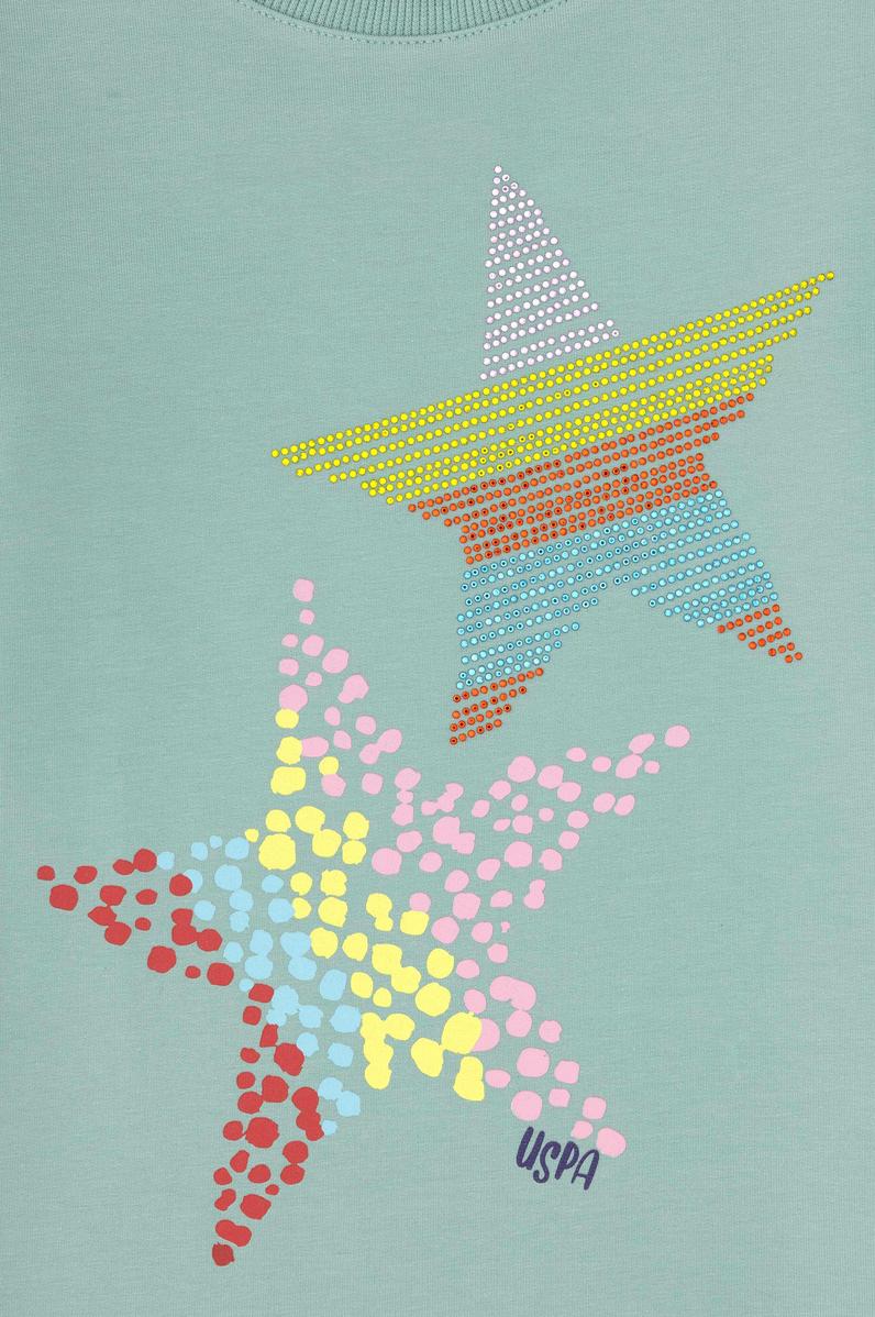 Kız Çocuk Su Yeşili Bisiklet Yaka Sweatshirt