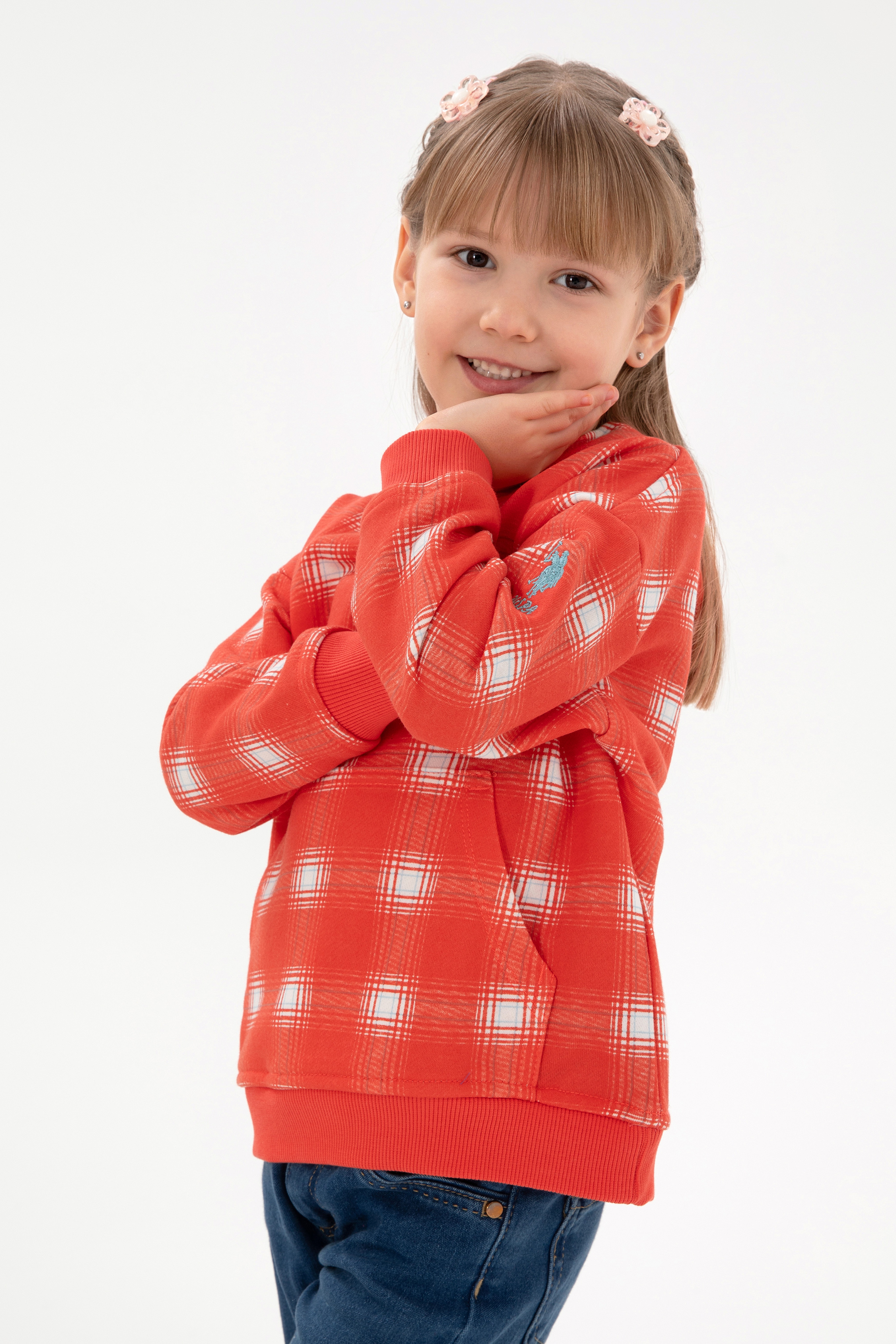 Kız Çocuk Nar Çiçeği Kapüşonlu Sweatshirt - Image 1