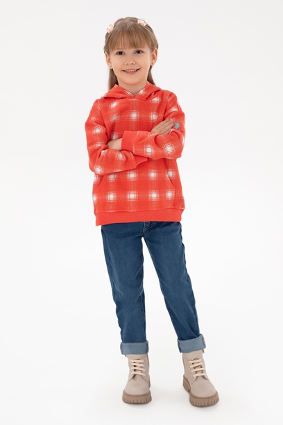Kız Çocuk Nar Çiçeği Kapüşonlu Sweatshirt