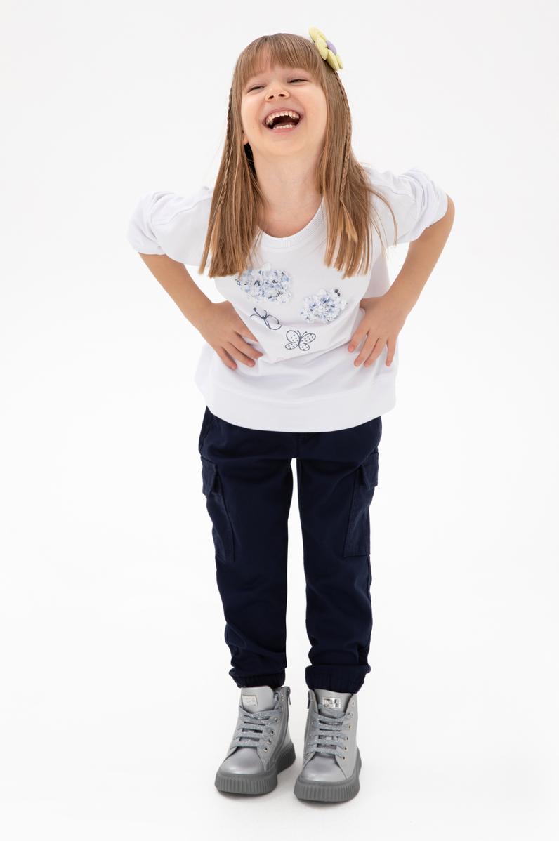 Kız Çocuk Beyaz Bisiklet Yaka Sweatshirt