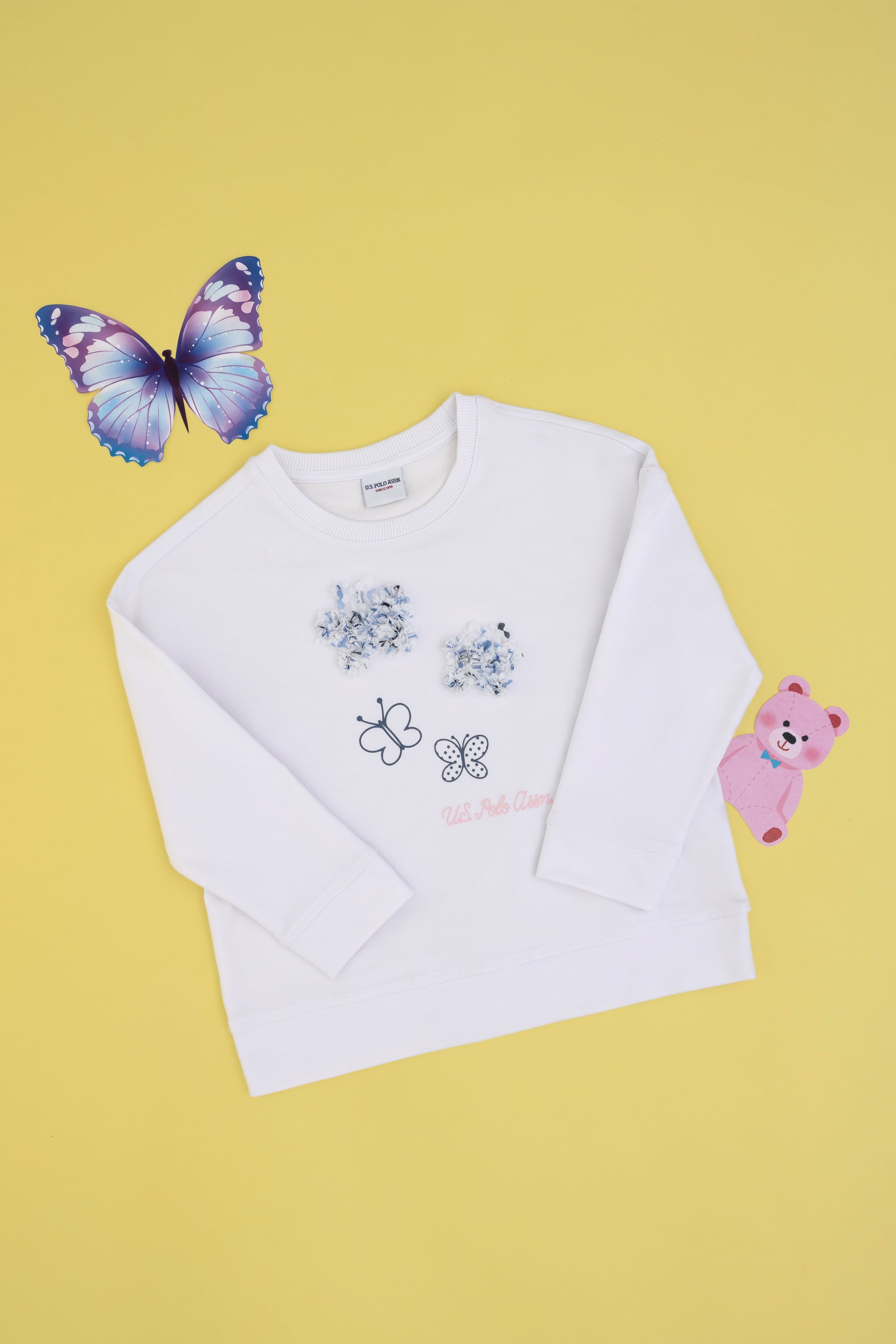 Kız Çocuk Beyaz Bisiklet Yaka Sweatshirt - Image 3