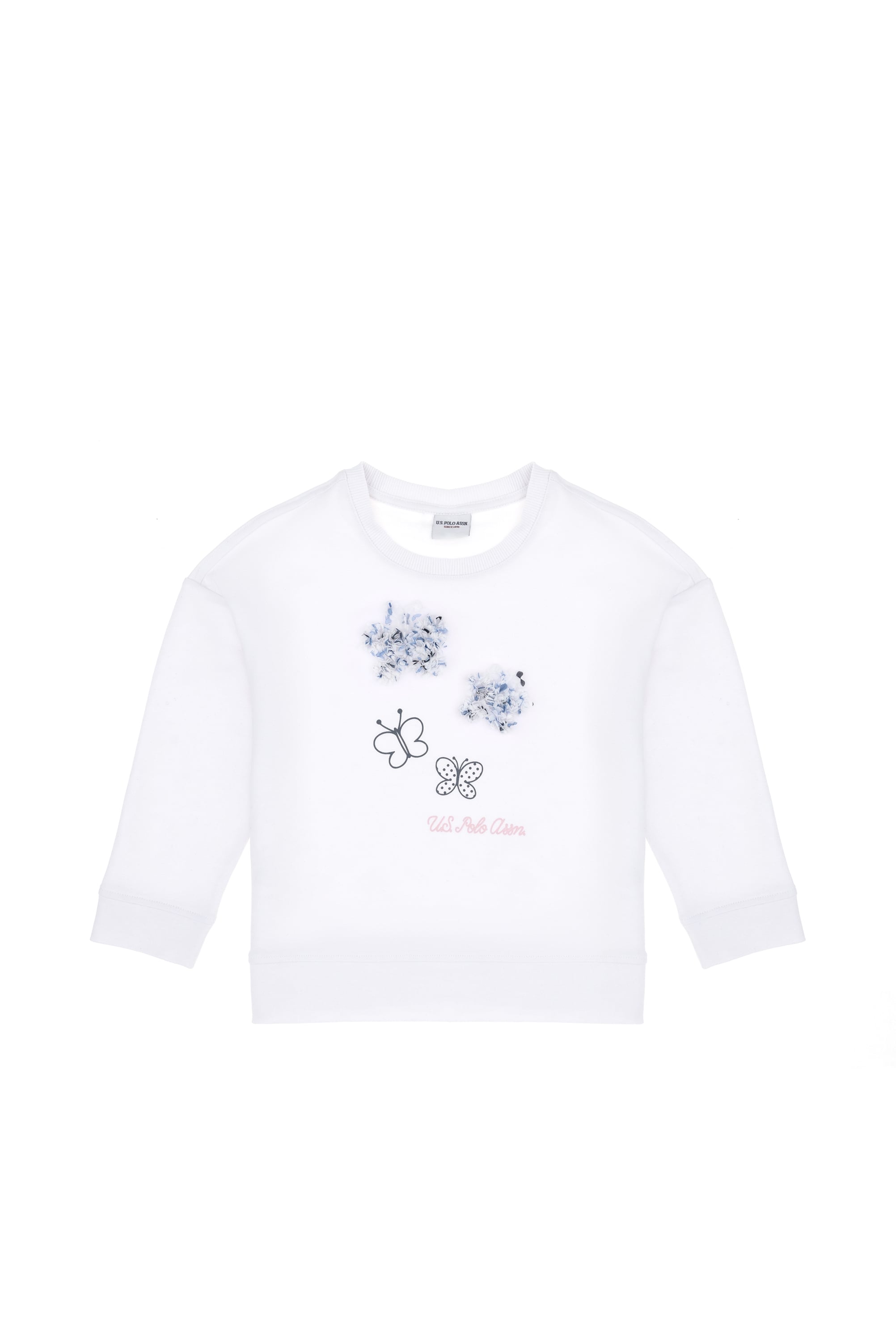 Kız Çocuk Beyaz Bisiklet Yaka Sweatshirt - Image 4