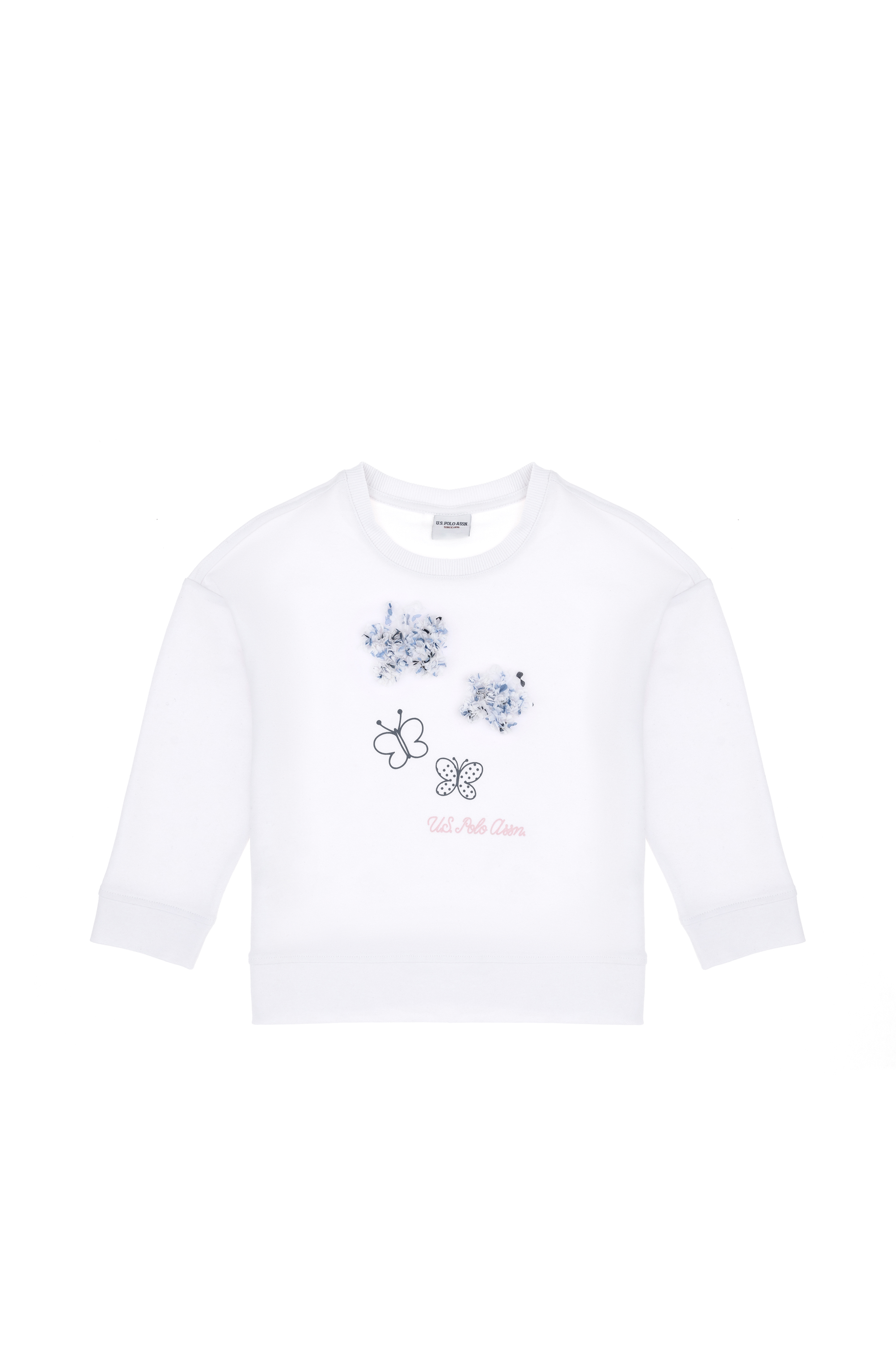 Kız Çocuk Beyaz Bisiklet Yaka Sweatshirt