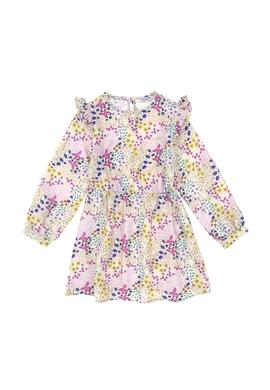 Kız Çocuk Taş Çiçek Desenli Fırfırlı Dokuma Elbise - 50297429023