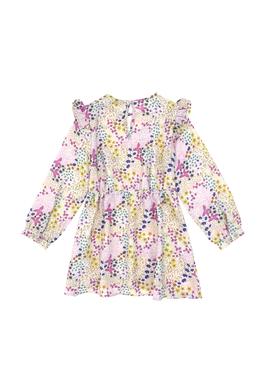 Kız Çocuk Taş Çiçek Desenli Fırfırlı Dokuma Elbise - 50297429023