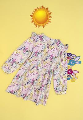 Kız Çocuk Taş Çiçek Desenli Fırfırlı Dokuma Elbise - 50297429023