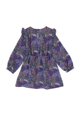 Kız Çocuk Lacivert Çiçek Desenli Fırfırlı Dokuma Elbise - 50297429010