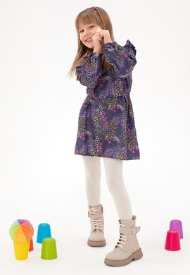 Kız Çocuk Lacivert Çiçek Desenli Fırfırlı Dokuma Elbise - 50297429010