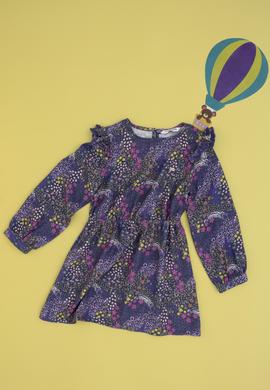 Kız Çocuk Lacivert Çiçek Desenli Fırfırlı Dokuma Elbise - 50297429010