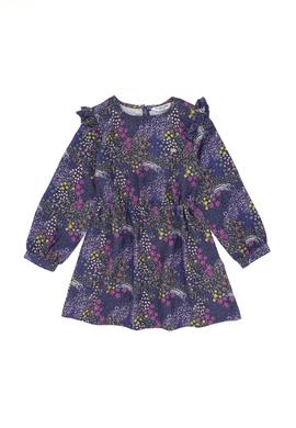 Kız Çocuk Lacivert Çiçek Desenli Fırfırlı Dokuma Elbise - 50297429010