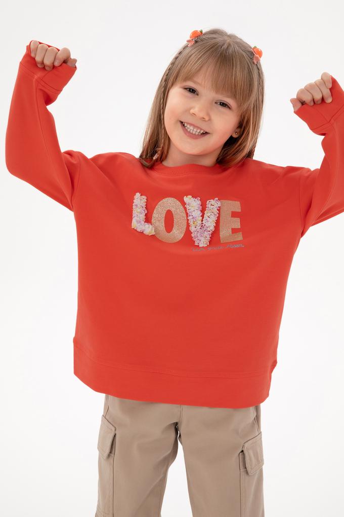 Kız Çocuk Nar Çiçeği Bisiklet Yaka Sweatshirt