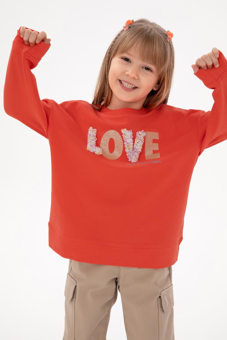 Kız Çocuk Nar Çiçeği Bisiklet Yaka Sweatshirt