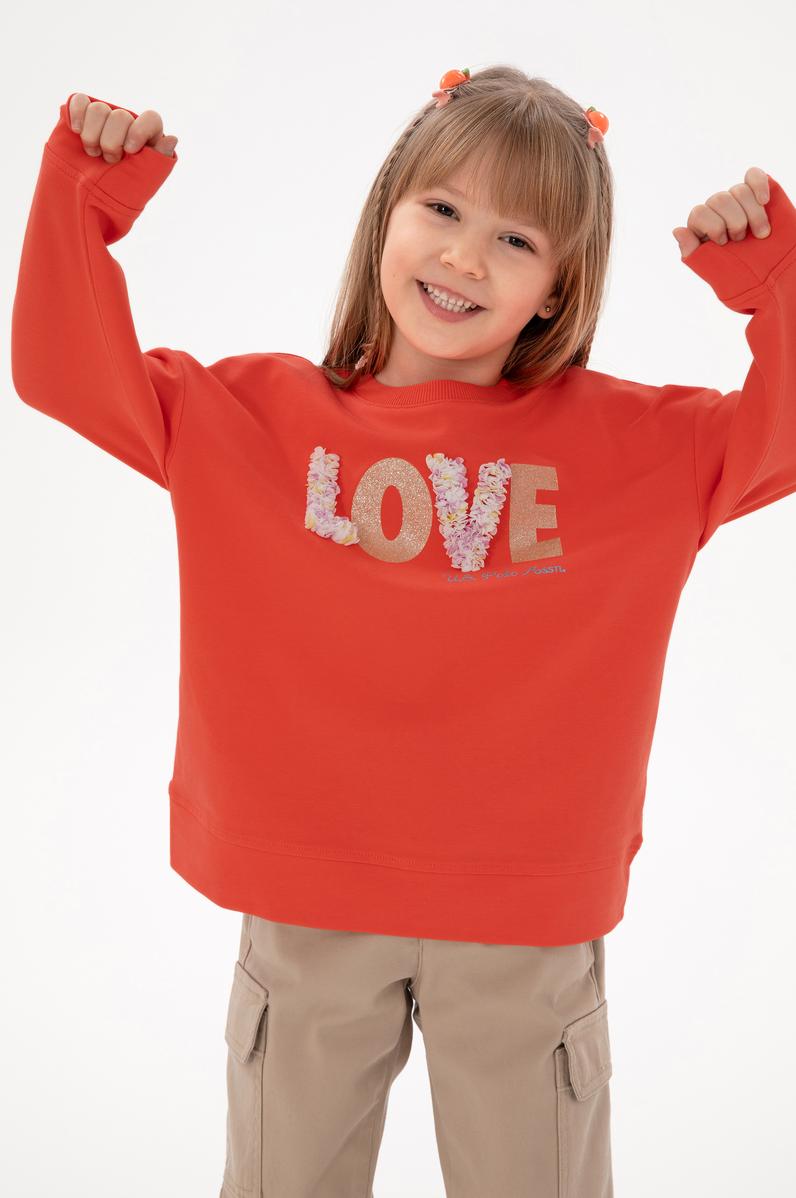 Kız Çocuk Nar Çiçeği Bisiklet Yaka Sweatshirt