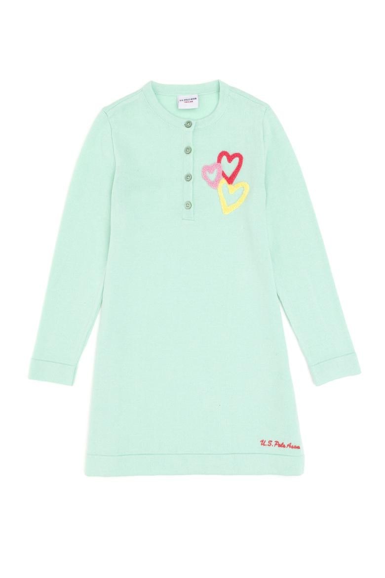 Kız Çocuk Su Yeşili Bisiklet Yaka Triko Elbise - 50297180020