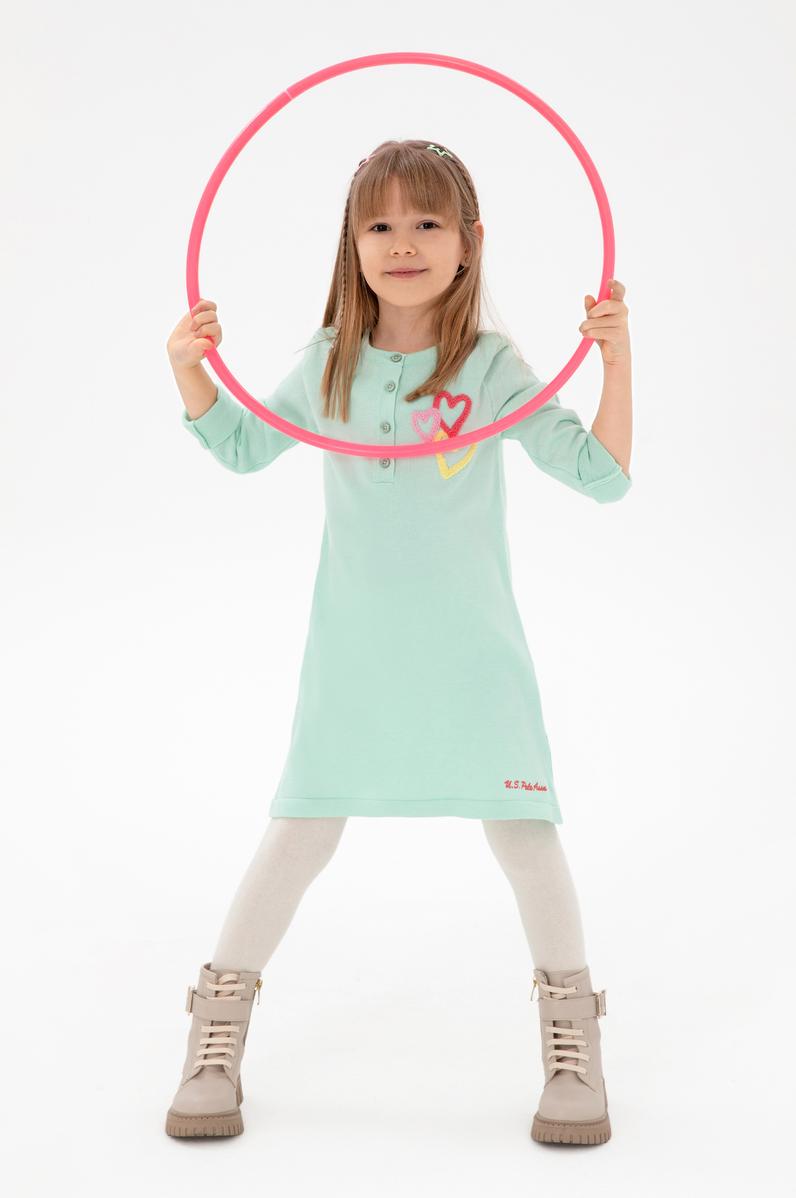 Kız Çocuk Su Yeşili Bisiklet Yaka Triko Elbise