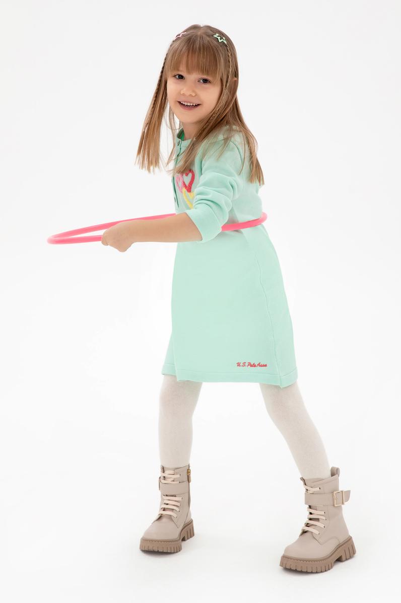 Kız Çocuk Su Yeşili Bisiklet Yaka Triko Elbise