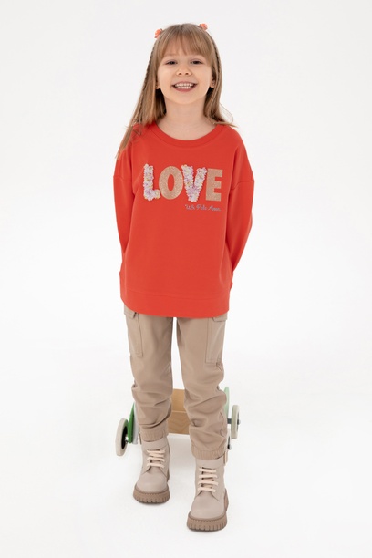 Kız Çocuk Nar Çiçeği Bisiklet Yaka Sweatshirt