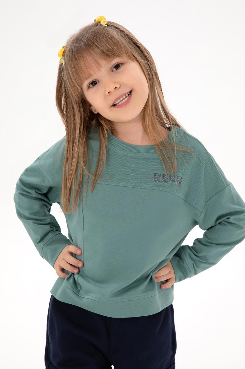 Kız Çocuk Mint Bisiklet Yaka Sweatshirt