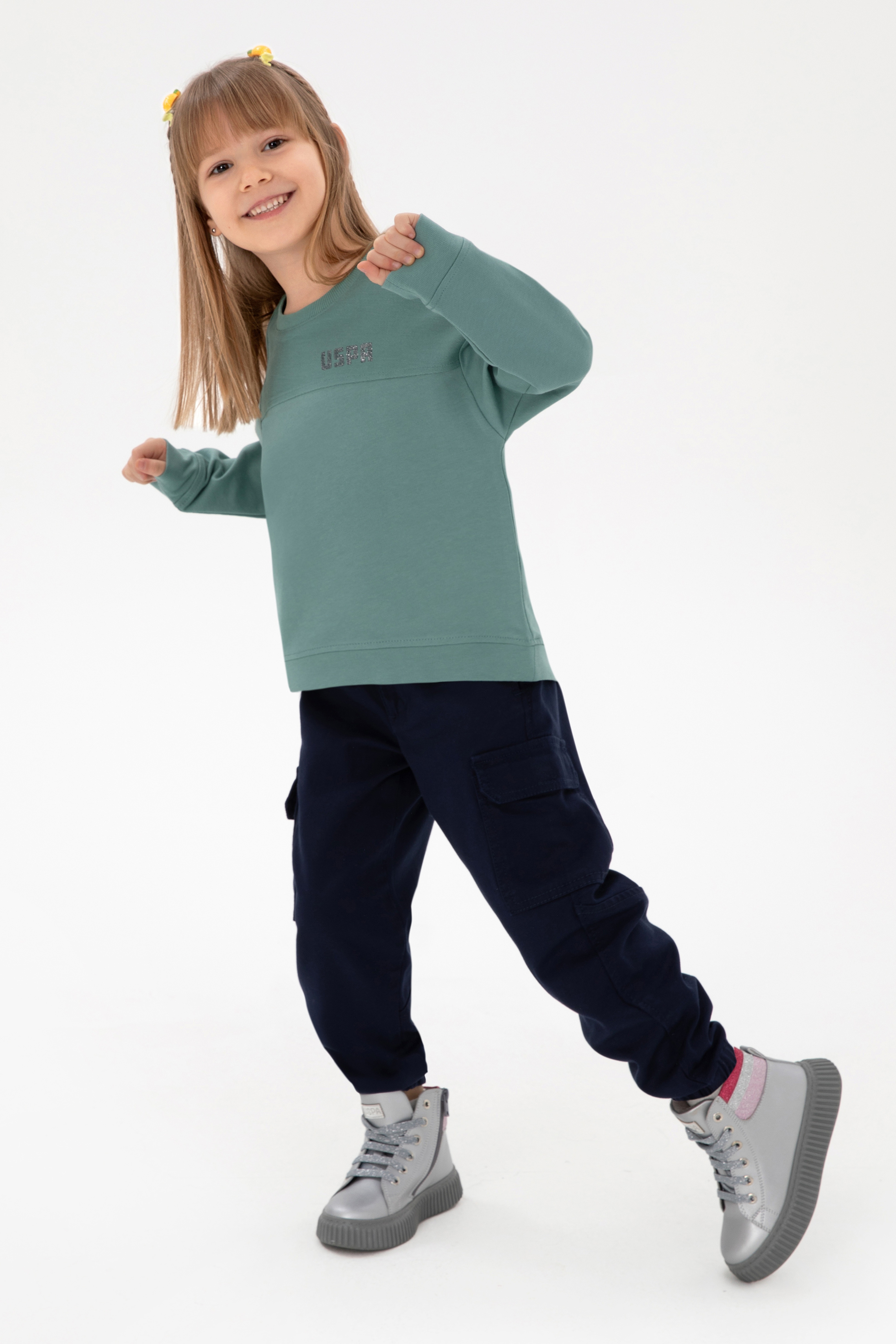 Kız Çocuk Mint Bisiklet Yaka Sweatshirt - Image 2
