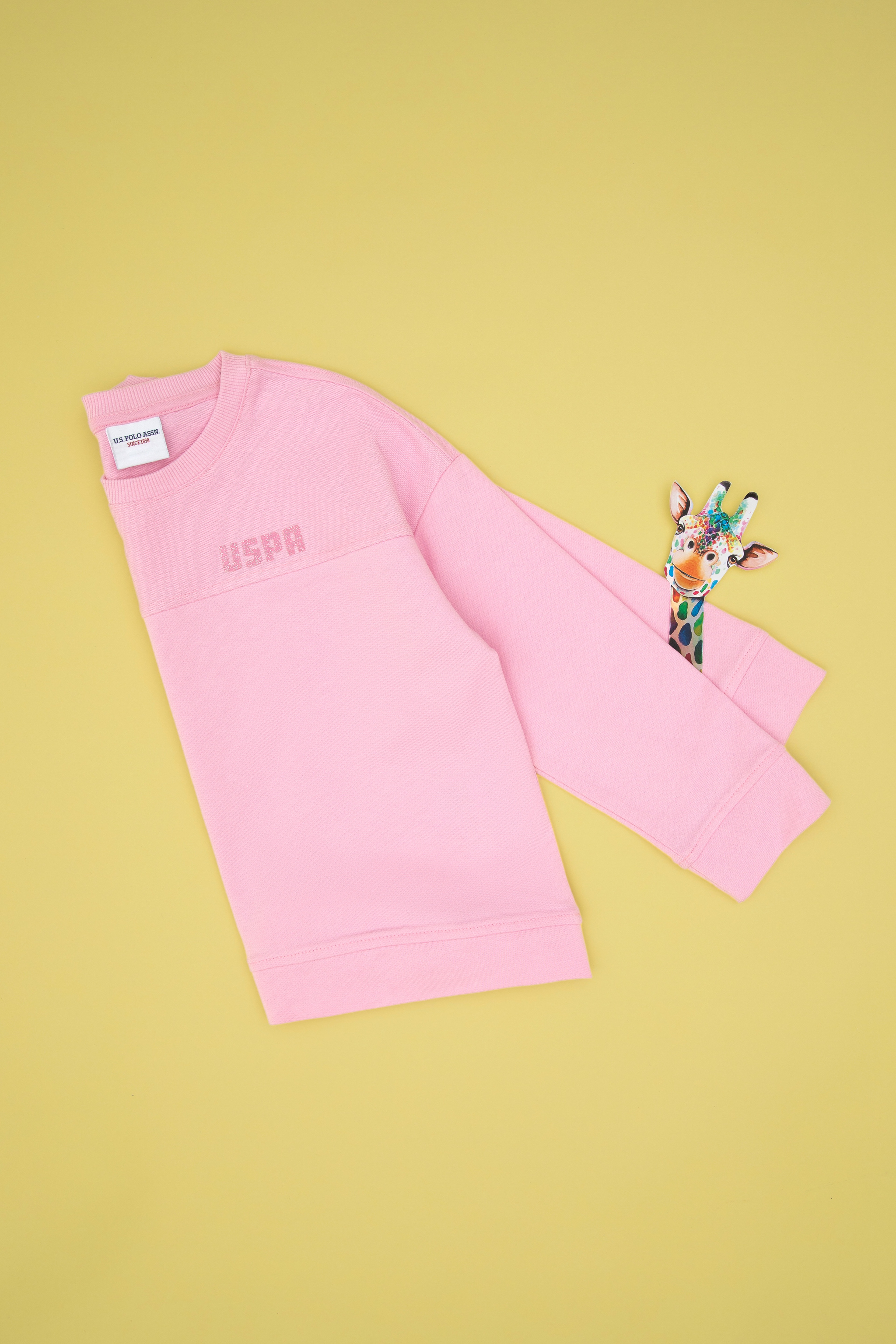 Kız Çocuk Pembe Bisiklet Yaka Sweatshirt - Image 3