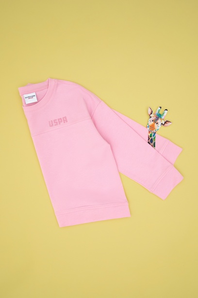 Kız Çocuk Pembe Bisiklet Yaka Sweatshirt