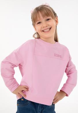 Kız Çocuk Pembe Bisiklet Yaka Sweatshirt - 50296380036