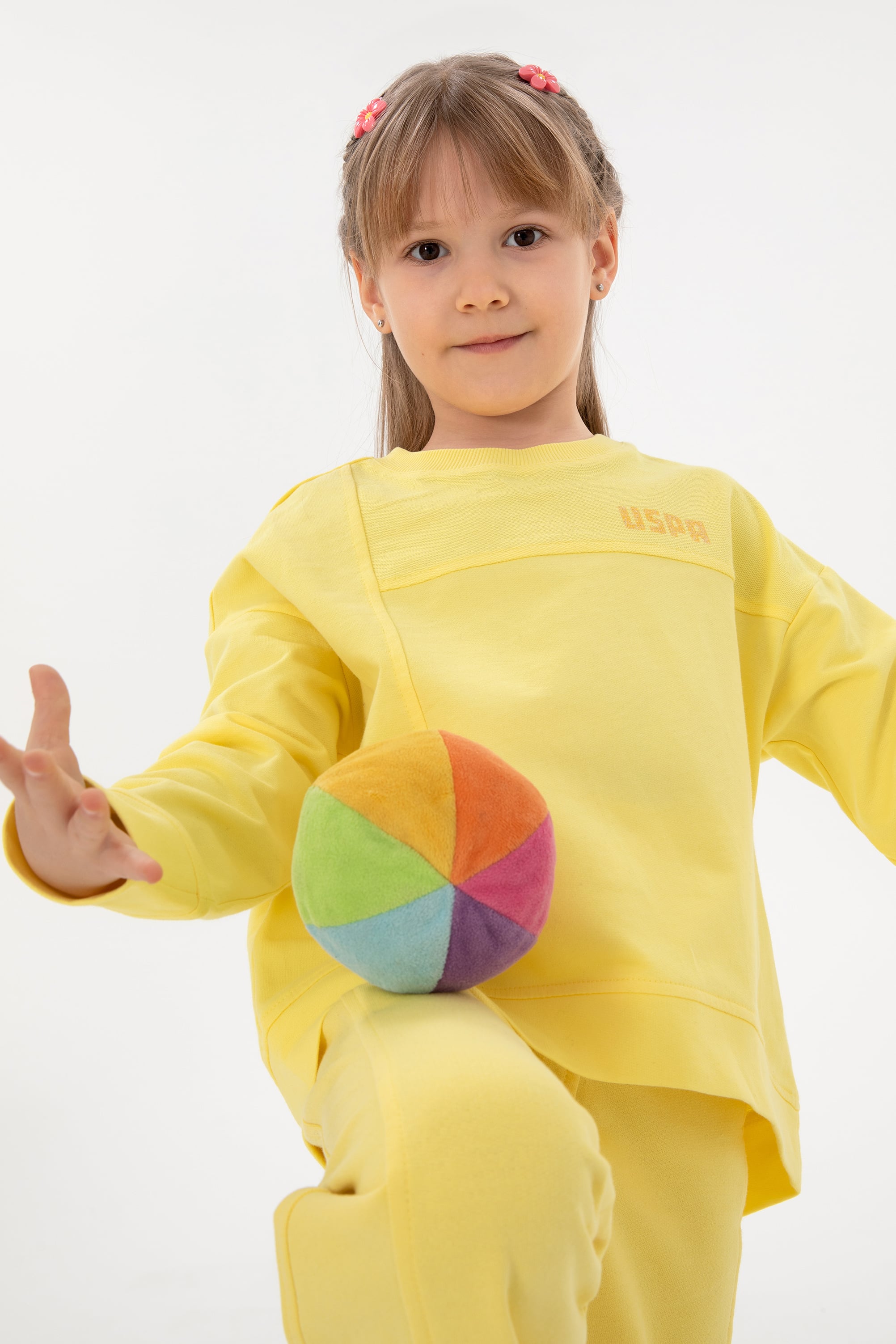 Kız Çocuk Sarı Bisiklet Yaka Sweatshirt - Image 1