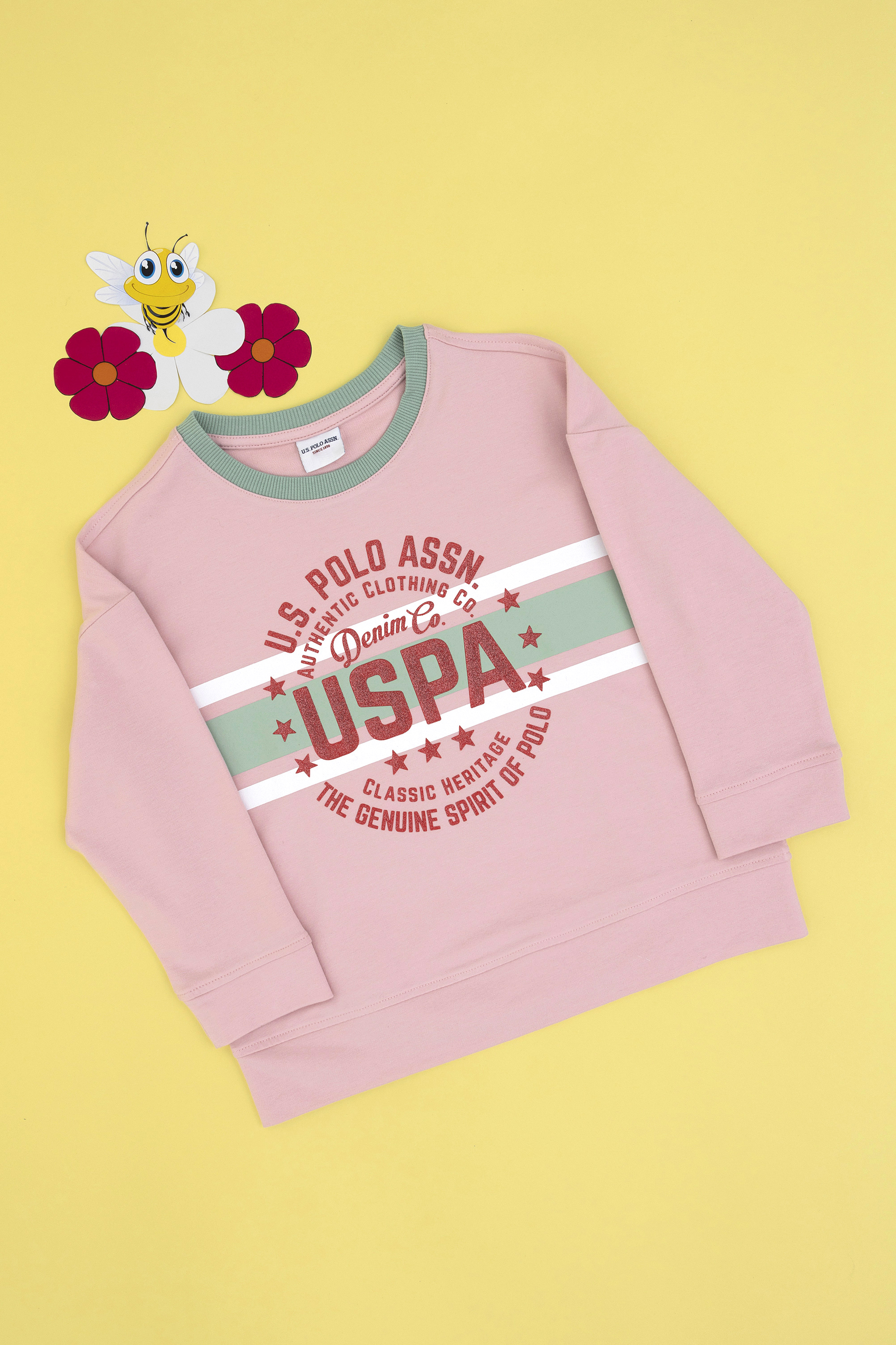 Kız Çocuk Pembe Bisiklet Yaka Sweatshirt - Image 3
