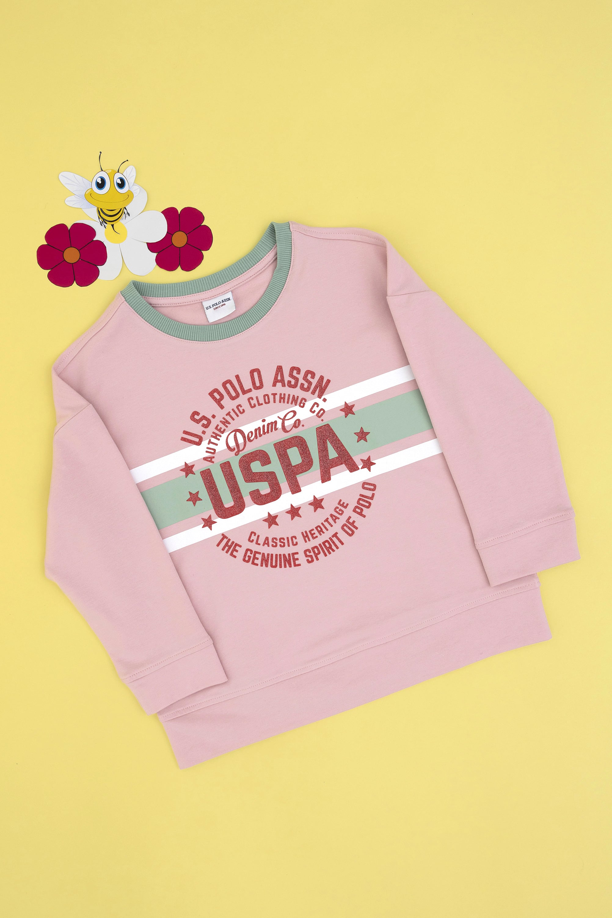 Kız Çocuk Pembe Bisiklet Yaka Sweatshirt