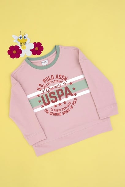 Kız Çocuk Pembe Bisiklet Yaka Sweatshirt