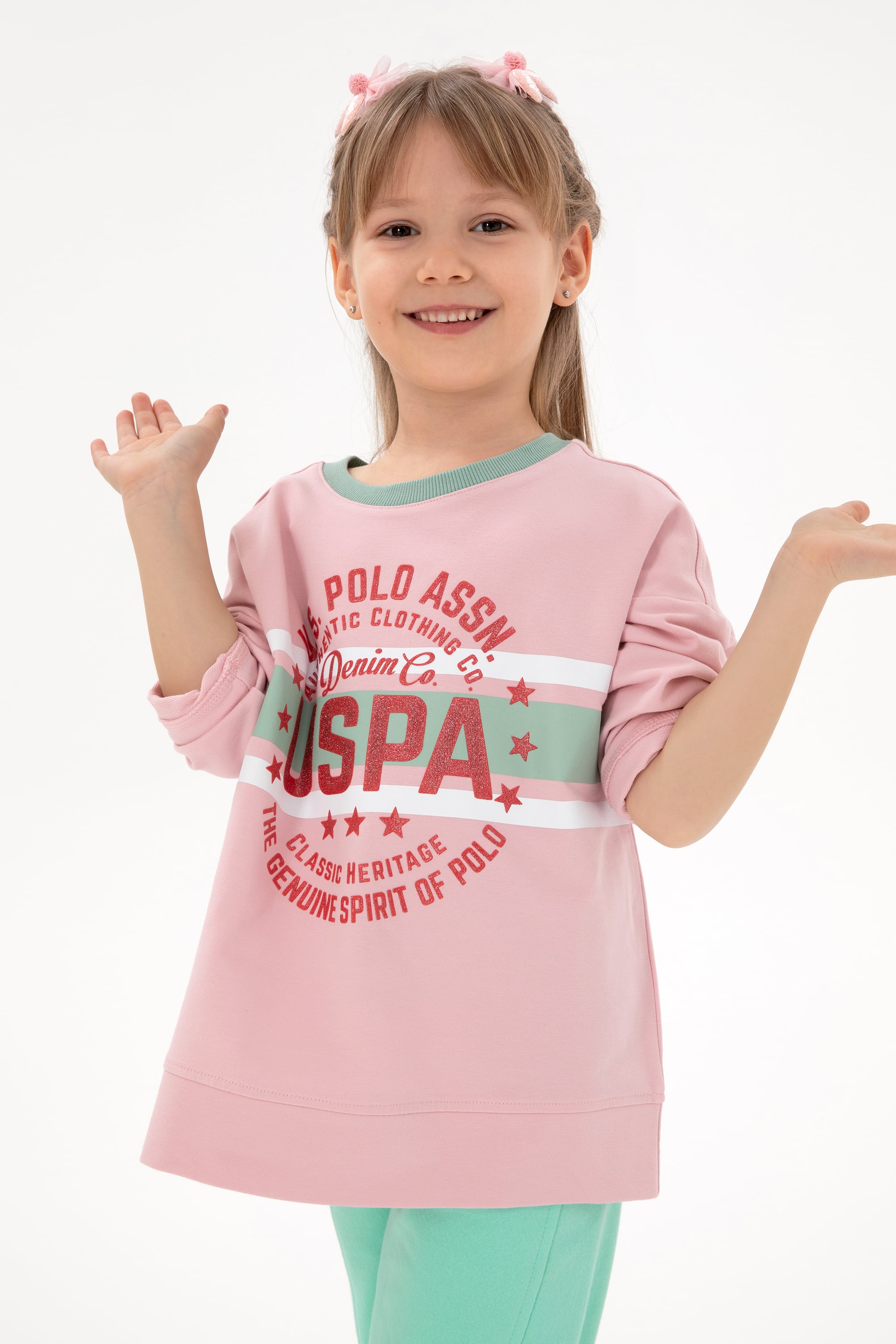 Kız Çocuk Pembe Bisiklet Yaka Sweatshirt