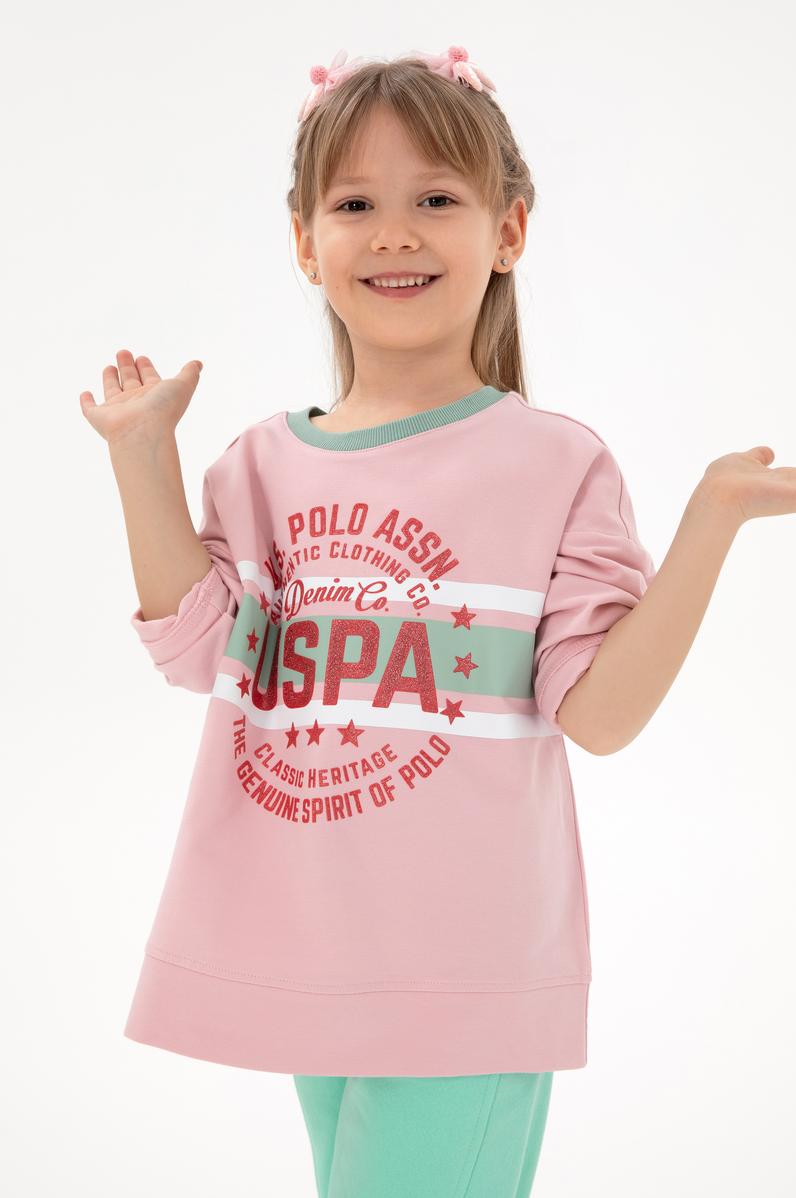 Kız Çocuk Pembe Bisiklet Yaka Sweatshirt