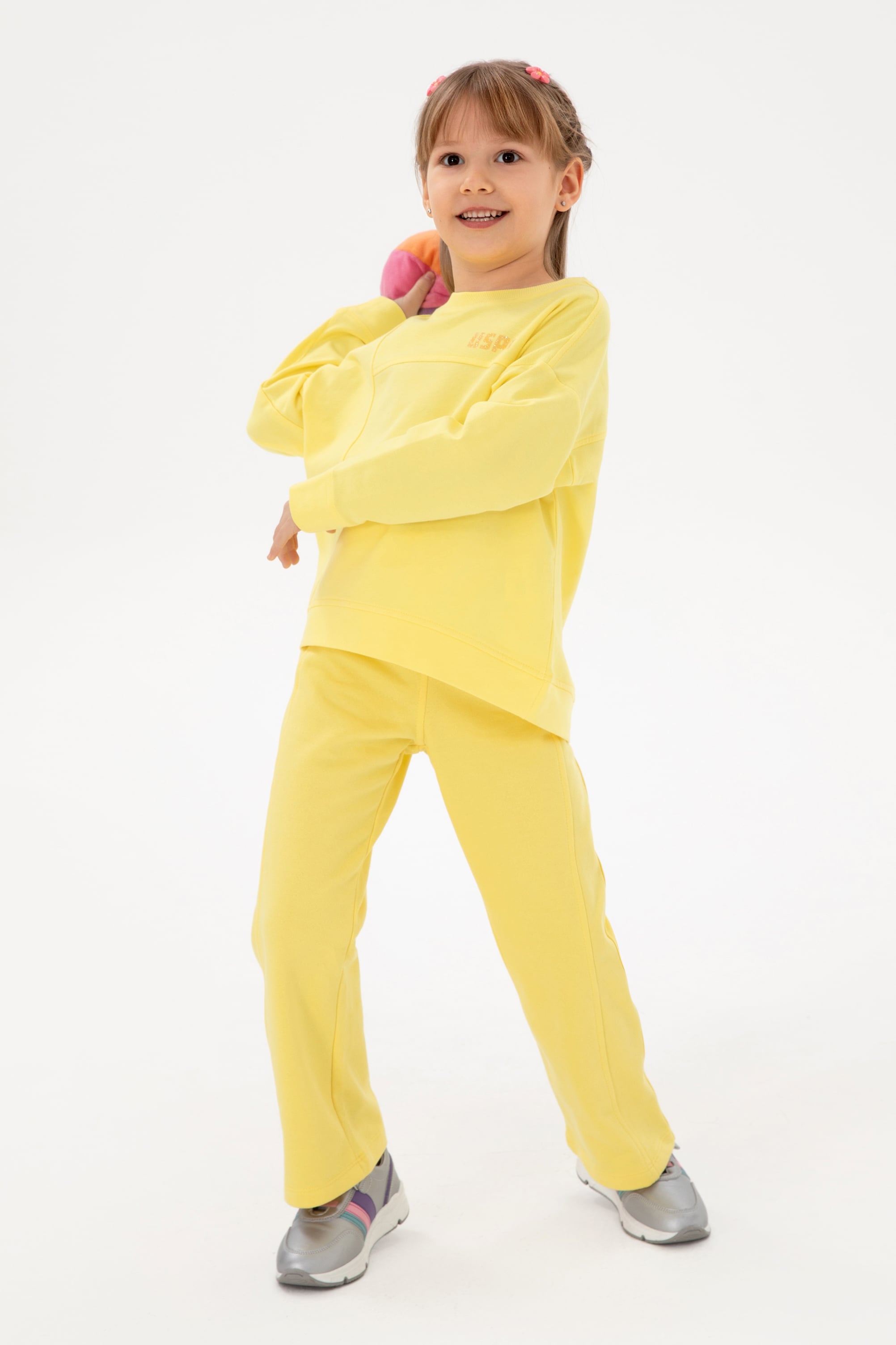 Kız Çocuk Sarı Bisiklet Yaka Sweatshirt - Image 2