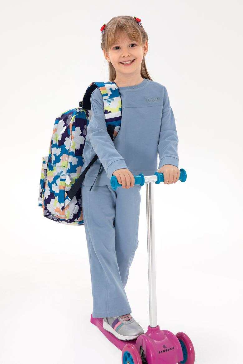 Kız Çocuk Açık Mavi Bisiklet Yaka Sweatshirt - 50296380051