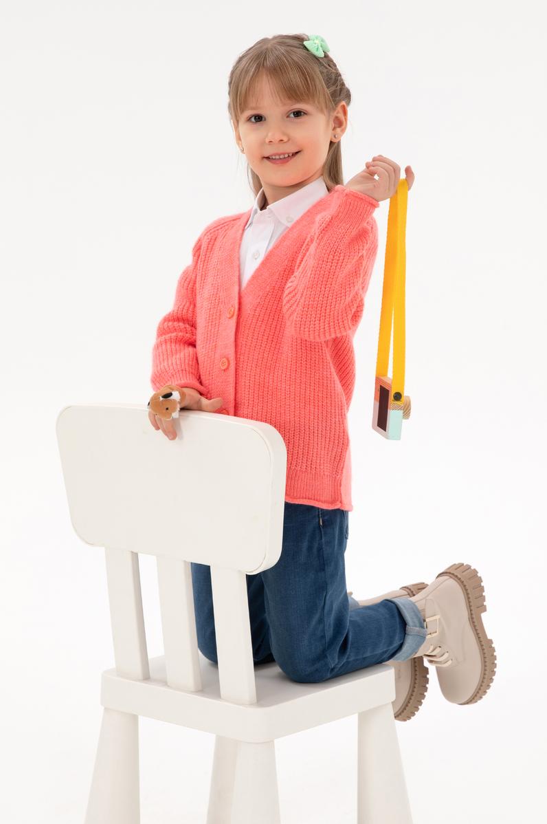 Kız Çocuk Nar Çiçeği V Yaka Triko Hırka