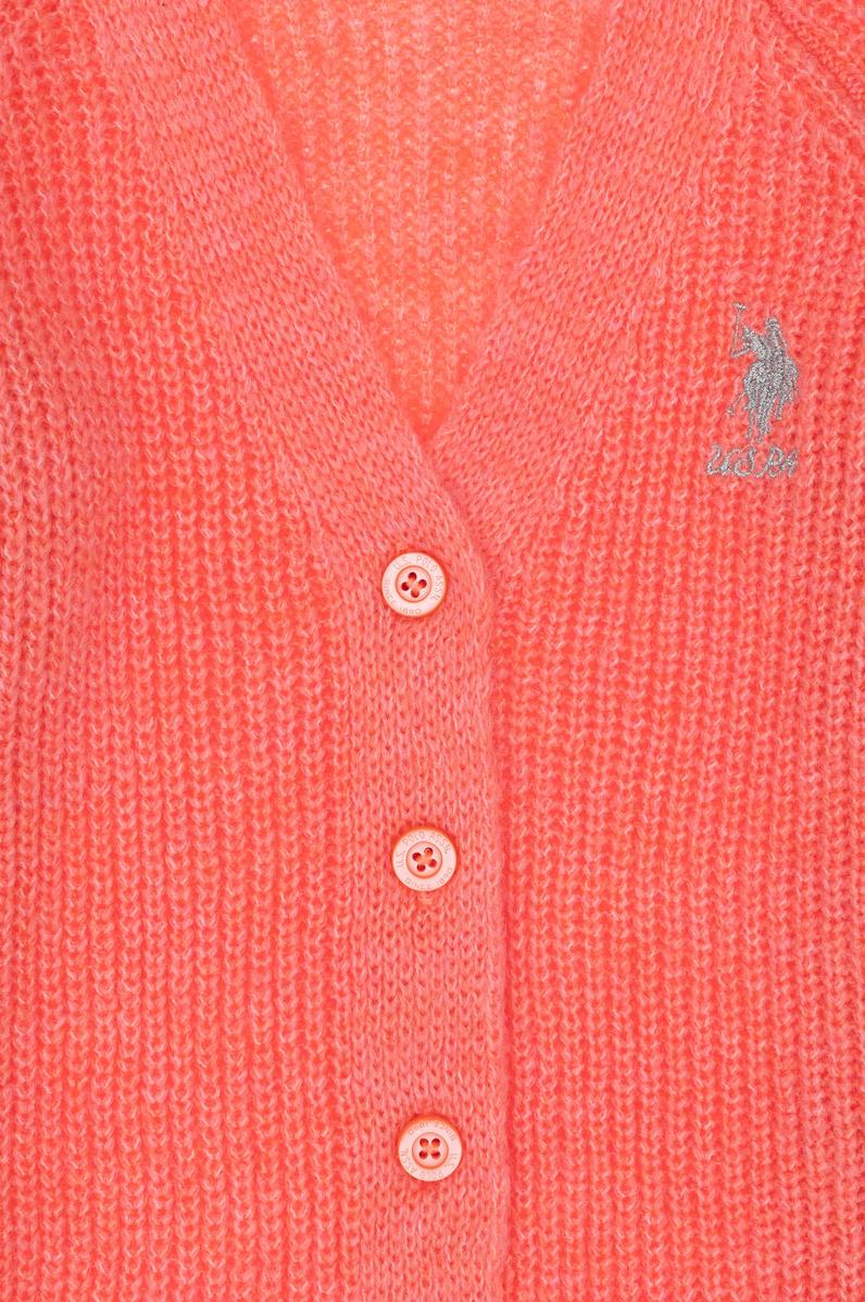 Kız Çocuk Nar Çiçeği V Yaka Triko Hırka