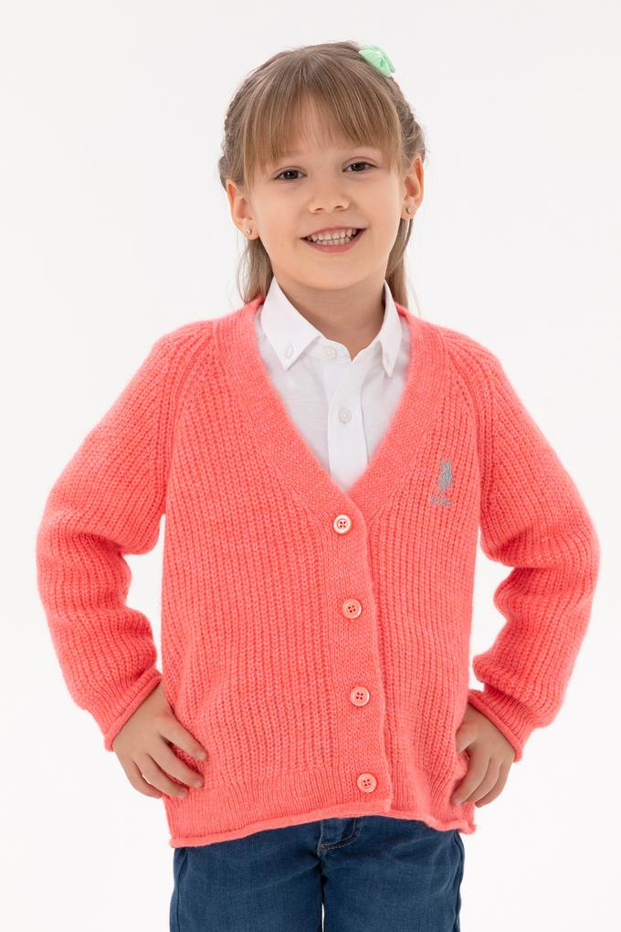 Kız Çocuk Nar Çiçeği V Yaka Triko Hırka